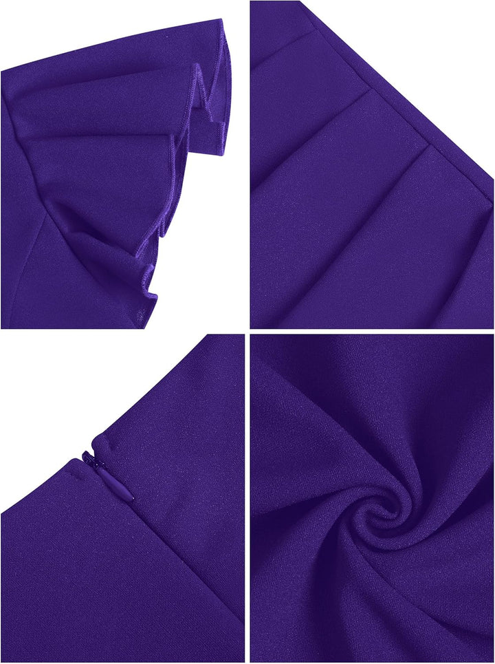 Missufe Damen Cocktailkleid Wickelkleid Partykleid Midikleid Sommerkleid Elegant Bodycon Vintage Rüs