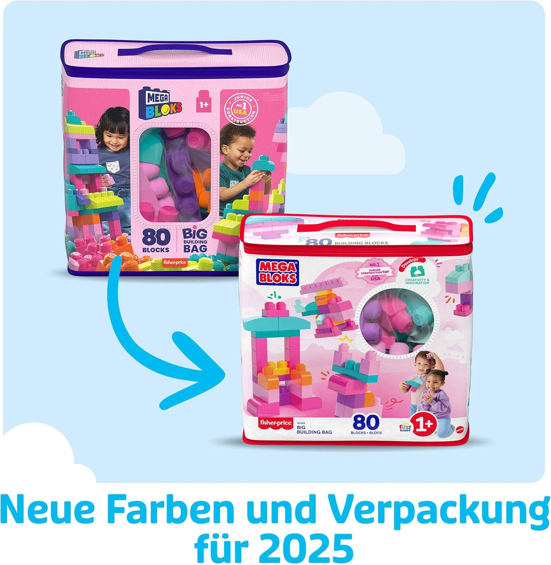 MEGA BLOKS Grosser Bausteinebeutel - 80 robuste Bausteine mit wiederverwendbarem Aufbewahrungsbeutel