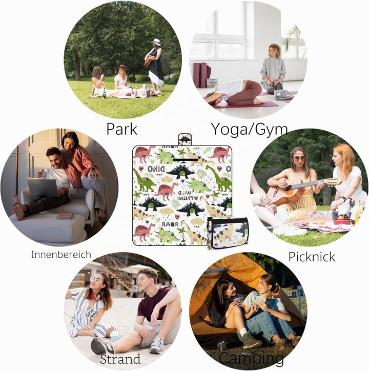 Picknickmatte 2mx2m (Dinosaurier) - Grosse Faltbare wasserdichte Picnic Blanket - Outdoor Krabbeldec