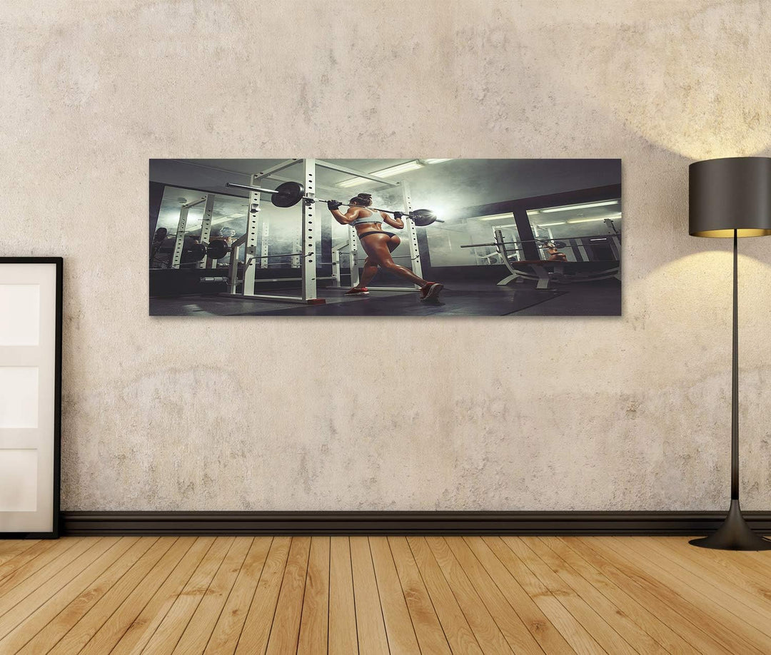 islandburner Bild auf Leinwand Fitness Sexy Girl Gym Doing Squat Smoke Hintergrund Bodybuilder Bilde