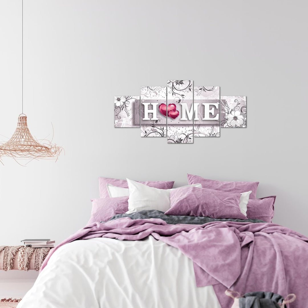 Runa Art Wandbilder Home 5 Teilig Bild auf Vlies Leinwand Deko Wohnzimmer Mit Spruch Grau Rosa 03095