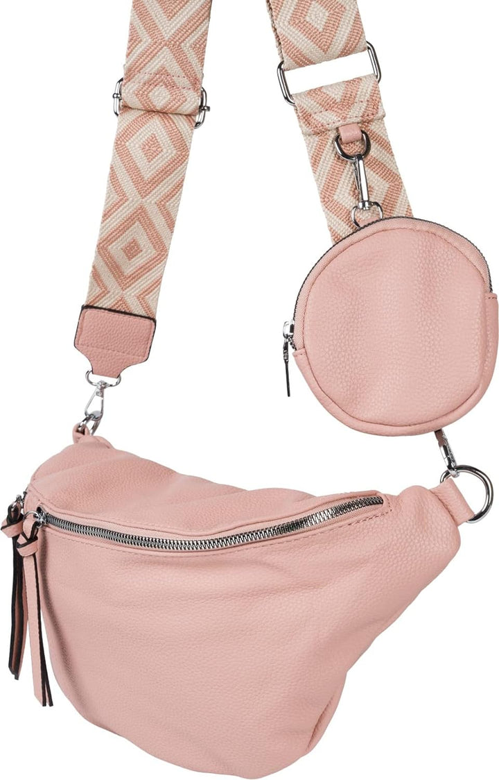 styleBREAKER Damen Halbmond Crossbody Schultertaschen Set 3-Teilig, Schultergurt mit Muster, Schlüss