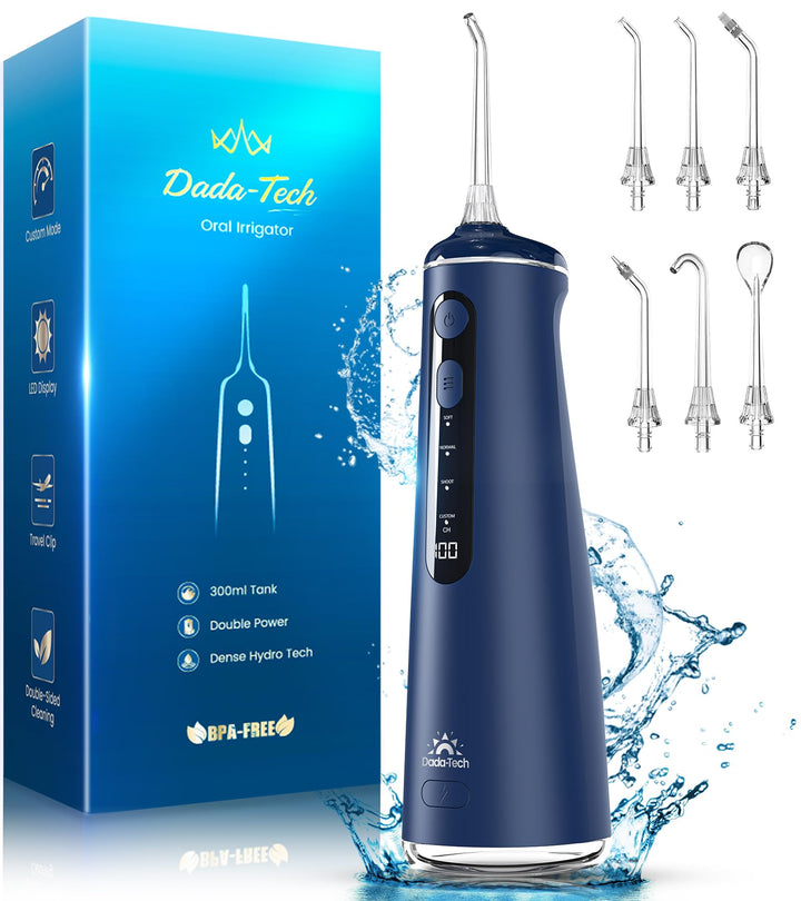 Munddusche Kabellos, Water Flosser for Teeth Mit 4 Modi & 8 Anpassbaren Stufen 7 Düsen 300ML Tank Mu