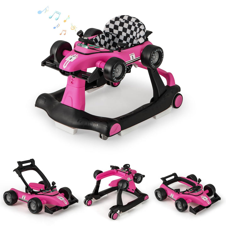 DREAMADE Lauflernhilfe, 4 in 1 Autoförmiger Lauflernwagen mit einstellbarer Geschwindigkeit, Musik &amp;