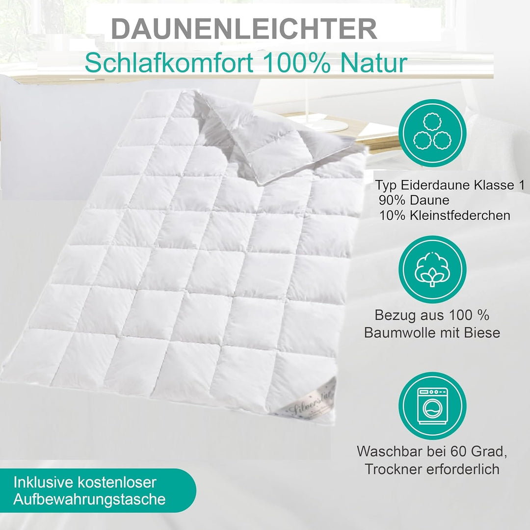 Daunendecke Typ Eiderdaune Silverstar 90/10 Daune Klasse 1 Ganzjahresdecke mit Aussensteg leicht und