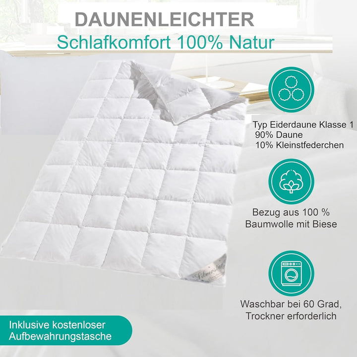 Daunendecke Typ Eiderdaune Silverstar 90/10 Daune Klasse 1 Ganzjahresdecke mit Aussensteg leicht und