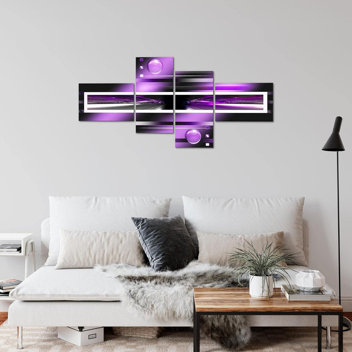 Runa Art Bild Modern Abstrakt - Made in Germany - Wandbilder Violett Lila Schwarz 4 Teilig 101942c 1
