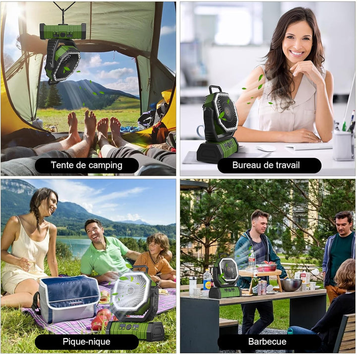 Camping Ventilator mit Akku 20000mAh – USB Tischventilator wiederaufladbar mit LED Licht, Fernbedien