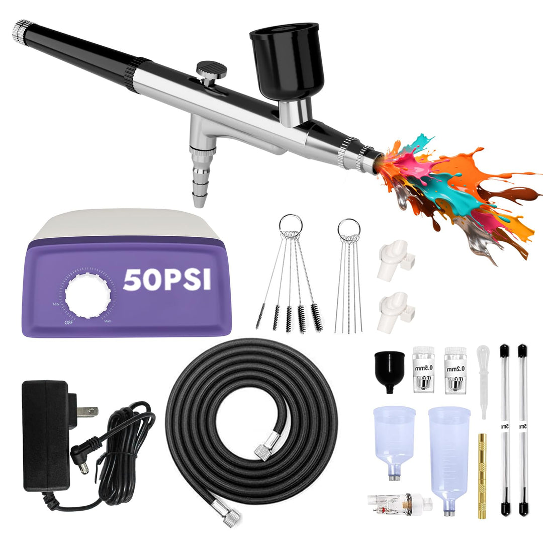50 PSI Airbrush Set mit tragbarem Kompressor, Dual Action Multi Funktion Airbrush Set mit 0,2/0,4/0,