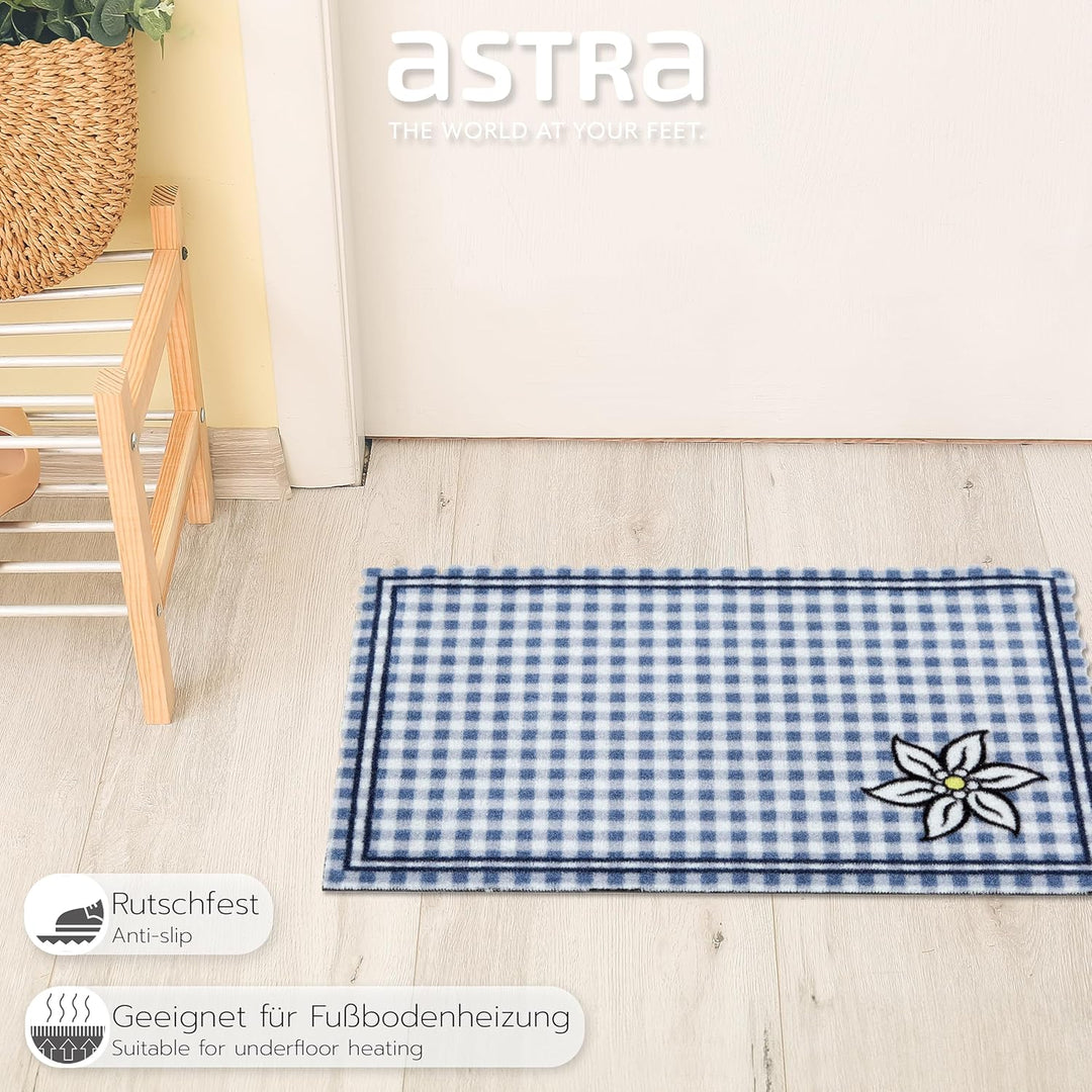 Rutschfeste Fussmatte Innen waschbar - Edelweiss Karo 40 x 60 cm (Rechteckig) Edelweiss Karo Blau 40
