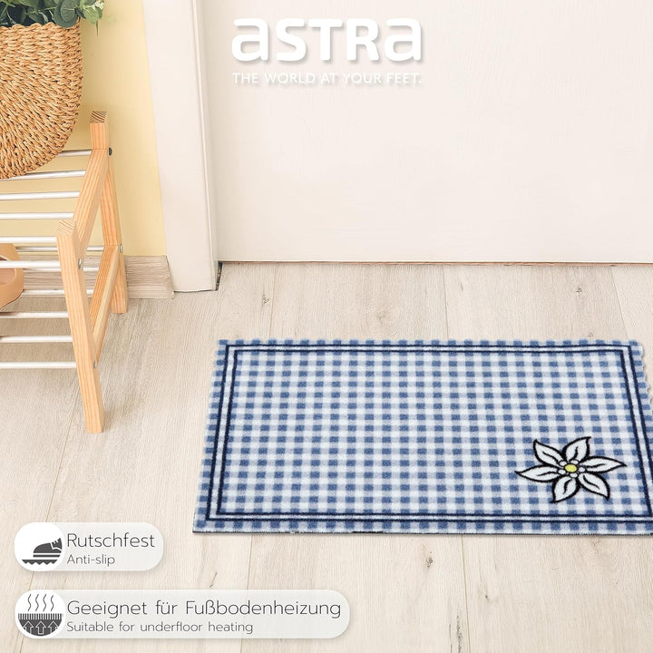 Rutschfeste Fussmatte Innen waschbar - Edelweiss Karo 40 x 60 cm (Rechteckig) Edelweiss Karo Blau 40