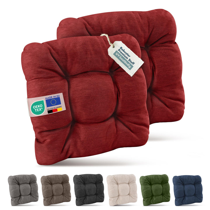 Beautissu 2er Set Premium Stuhlkissen 40x40 cm Rot – UV-beständig &amp; Robust Sitzkissen Outdoor 8 cm d