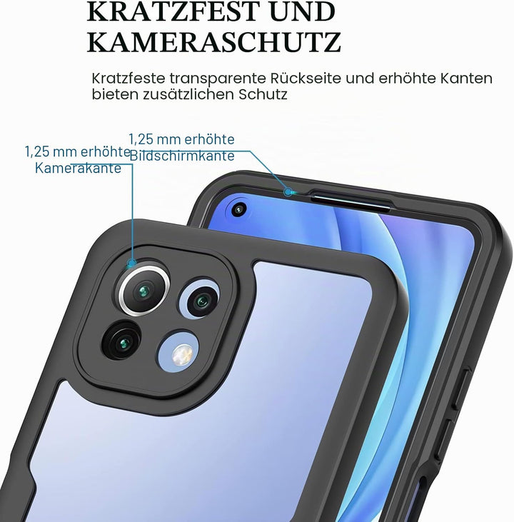 CENHUFO für Xiaomi Mi 11 lite 5G Hülle, 360 Grad Schutzhülle Panzerhülle mit Eingebautem Displayschu