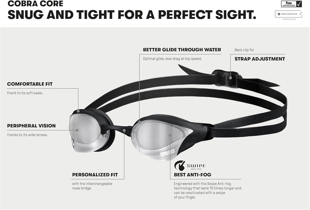 ARENA Herren Cobra Core Swipe Mirror Schwimmbrille (1er Pack) Einheitsgrösse Silver, Einheitsgrösse