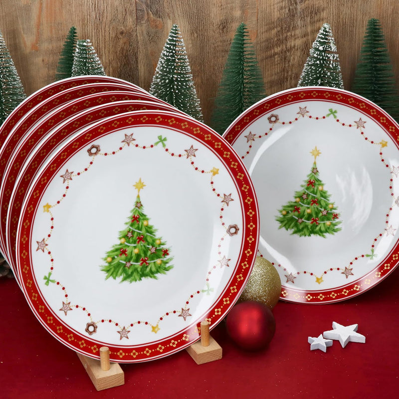 MamboCat Weihnachtstraum 6er Set Gebäckteller Ø26,8cm I grosse Porzellan-Speiseteller für 6 Personen