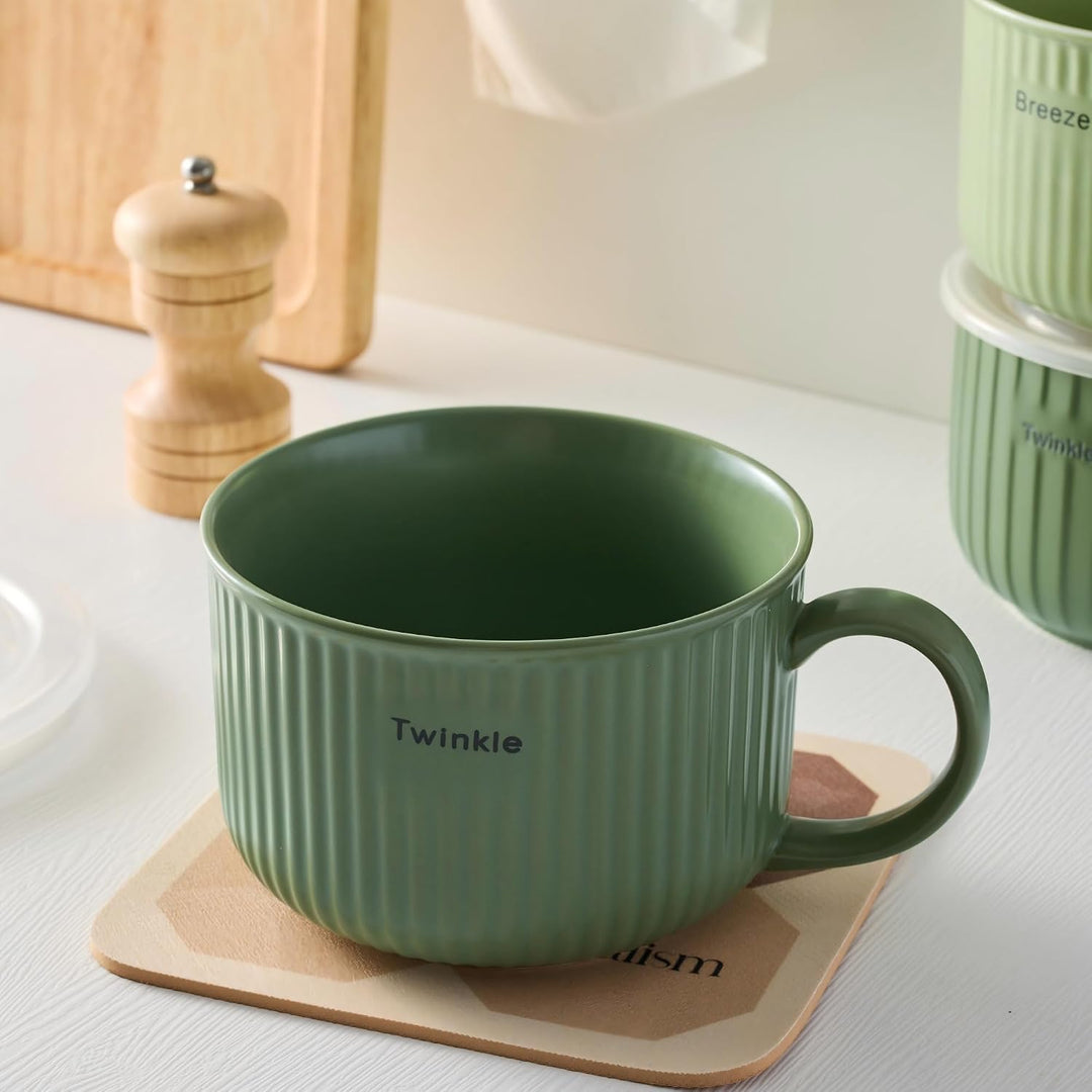 Keramik Suppenschalen mit Griff und Deckel, 750 ml Grosse Suppentasse für Suppe, Instant-Nudel, Müsl