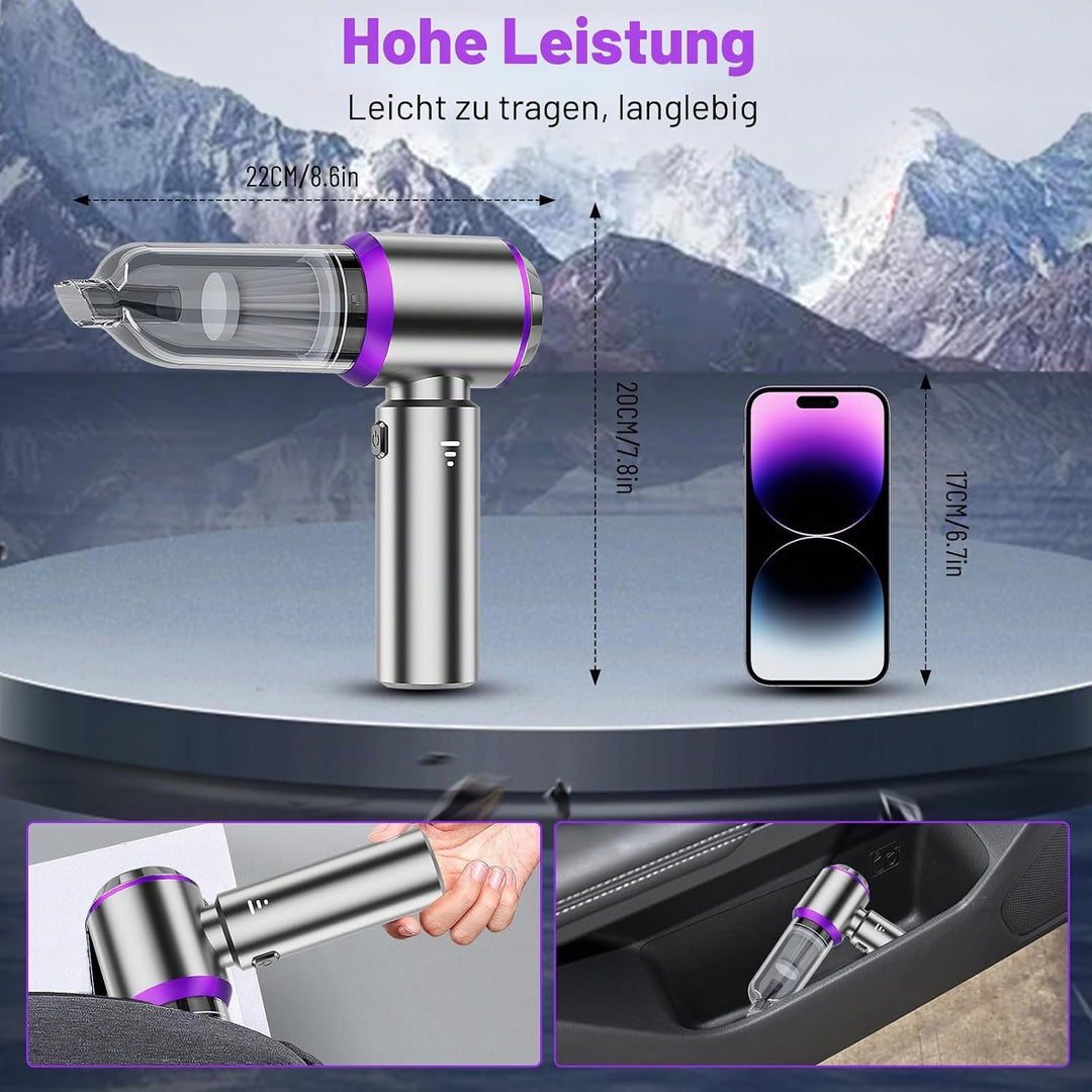 Handstaubsauger Akku Kabellos,22000Pa 3-Gang Mini Autostaubsauger mit Bürstenloser Motor,4-in-1 Elek