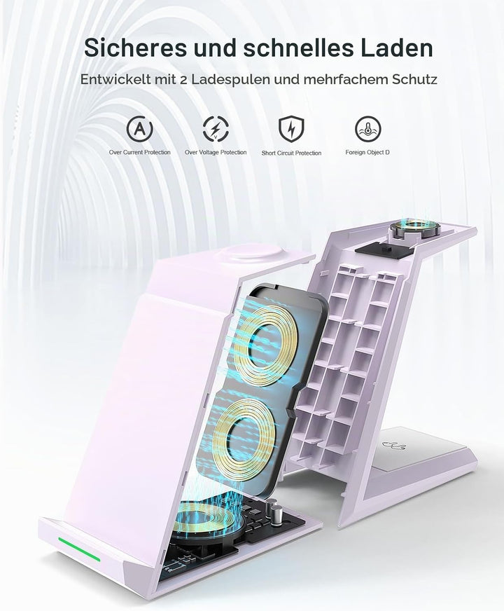 3 in 1 Induktive Ladestation Apple Watch und iPhone, Kabelloses Ladegerät für iPhone 17/16/15/14/13/