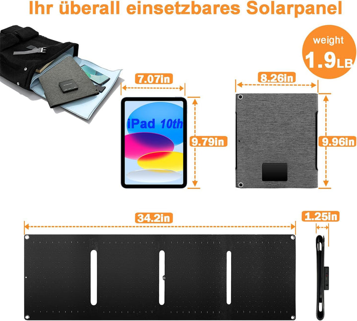 40W Solarpanel Faltbar，Mini Tragbares Solarpanel mit DC & USB-C/USB-A mit robuster Beschichtung & IP