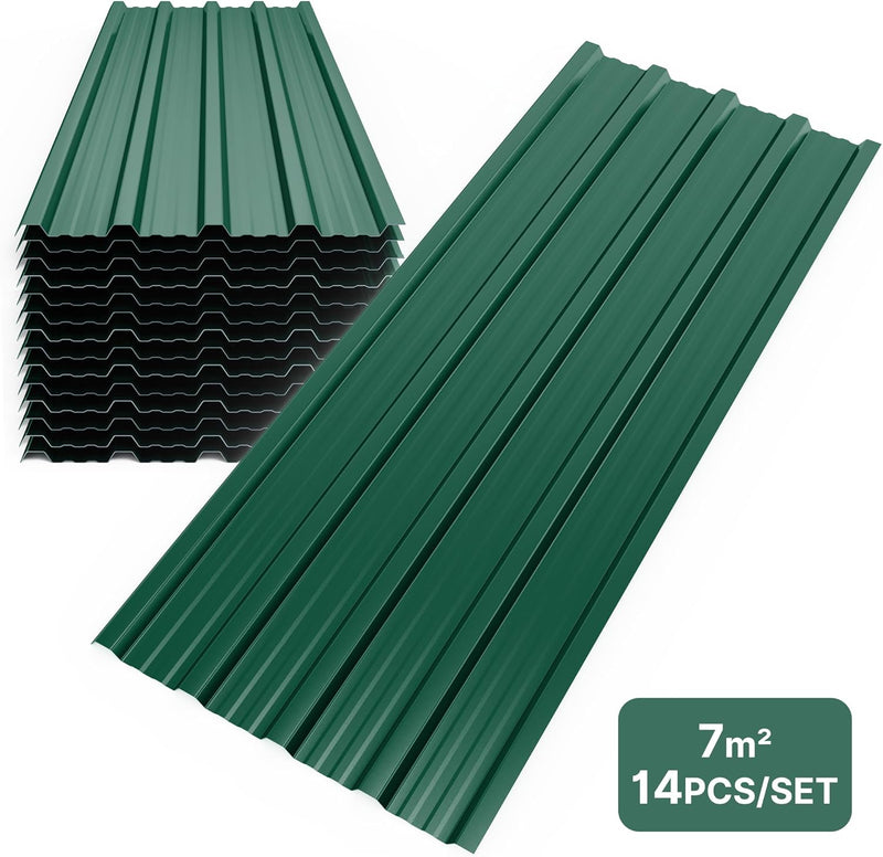 Mondeer Set of 14 Metal Trapezoidal Sheet, Corrugated Sheet for Roof, Roof Sheets, Trapezoidal Sheet