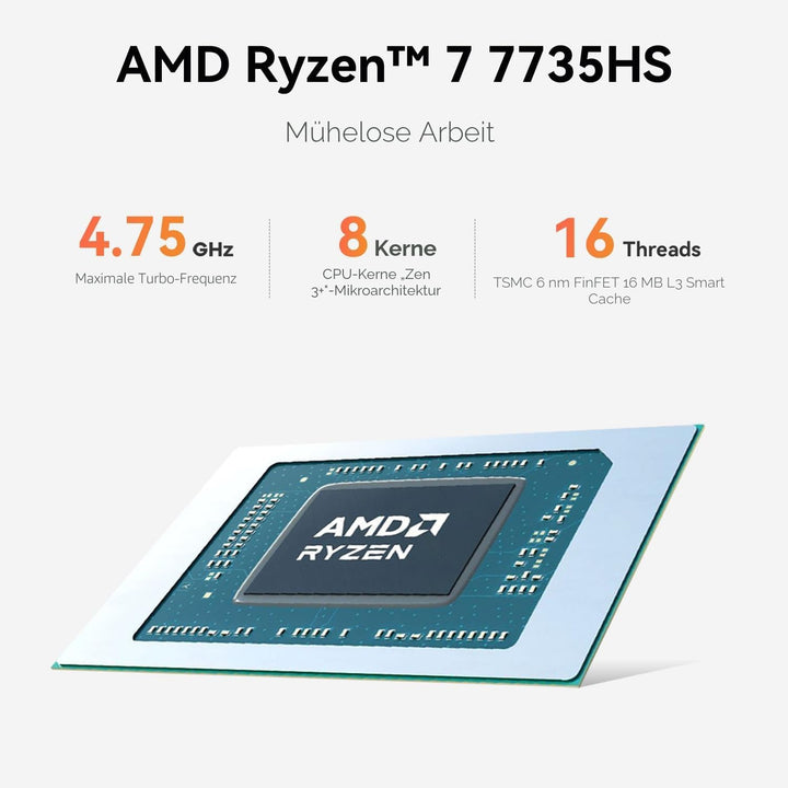 Beelink EQR7 Mini PC, AMD Ryzen 7 7735HS (8C/16T up to 4.75Ghz), 24G LPDDR5 RAM 500GB PCIe4.0 SSD Mi