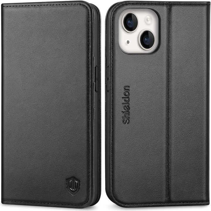 SHIELDON Hülle für iPhone 14 5G Stossfest Handyhülle [Erstklassig Echtleder] [Kartenfach] [Magnet] [