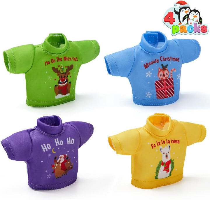 JOYIN 4 Packs Santa Clothes for Elf Doll Stylish Tees Tshirt Elf Doll Clothing Set, Christmas Decora