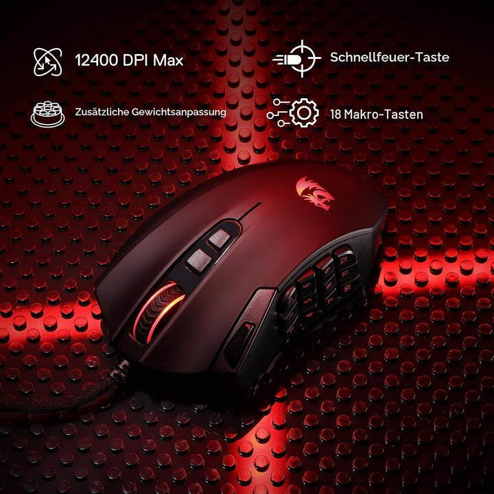 Redragon M921 MMO Gaming-Maus, 12400 DPI hochpräzise kabelgebundene RGB-Maus mit 18 programmierbaren