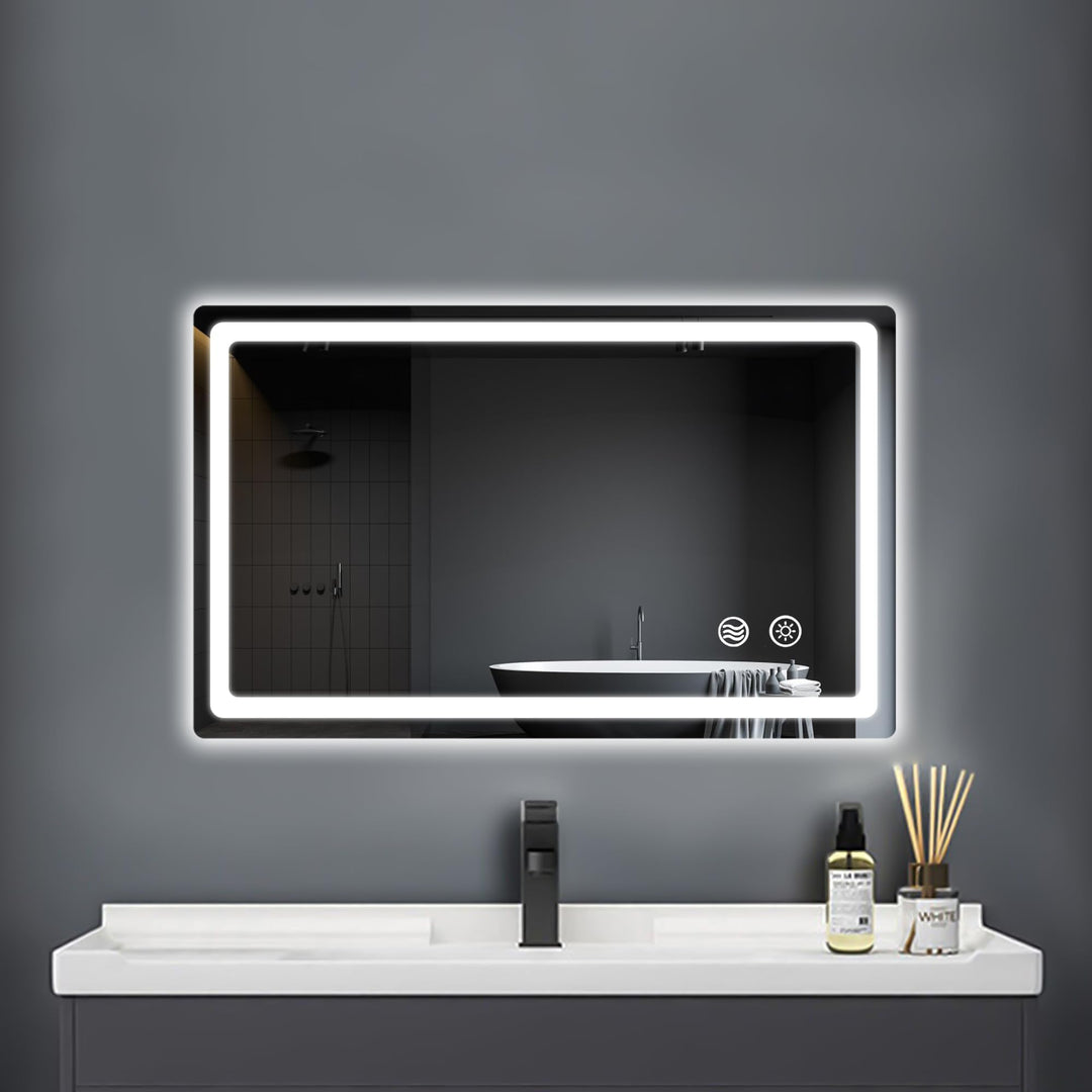 LED Badspiegel mit Beleuchtung 40x60cm, Wandspiegel für das Badezimmer mit Stecker, Touch-Schalter u