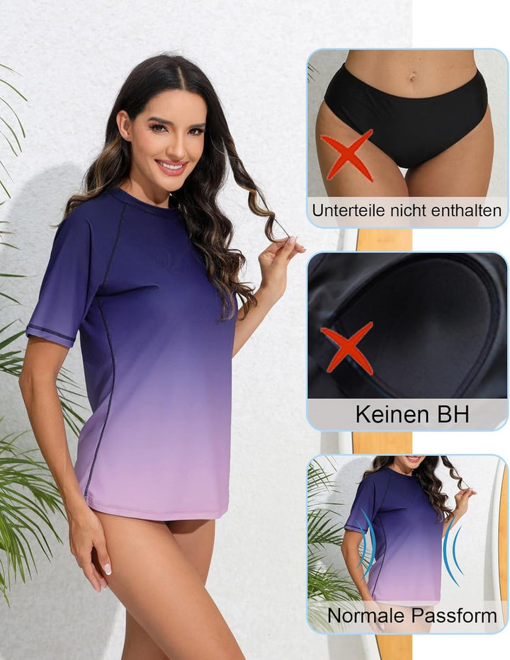 Halcurt UV Shirt Damen Kurzarm Rash Guard UPF 50+ Schwimmshirt Schnell Trocknender Badeshirt S-XXL M