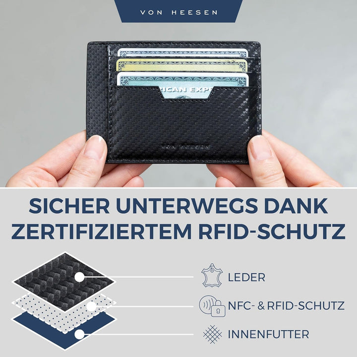 VON HEESEN® Kartenetui mit RFID Schutz - 9 Fächer - Querformat Kreditkartenetui für Damen & Herren (