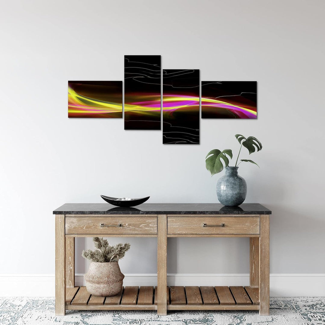 Runa Art Bild Modern Abstrakt - Made in Germany - Wandbilder Schwarz Gelb Rosa 4 Teilig 103242a 100