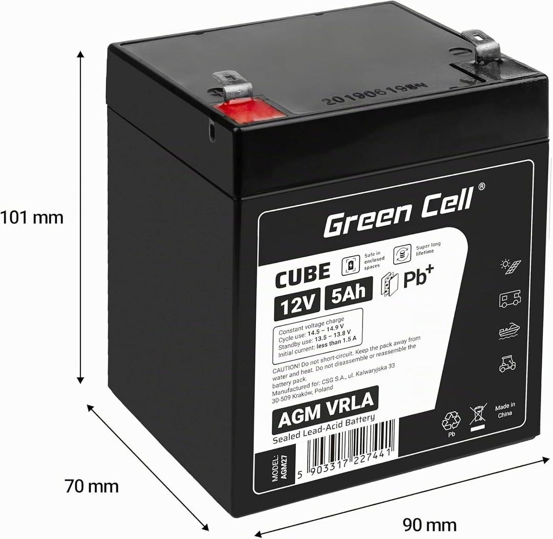Green Cell® AGM 12V 5Ah Akku Vlies Batterie VRLA Blei Batterie Bleiakku Ersatzakku Akkubatterie Vers
