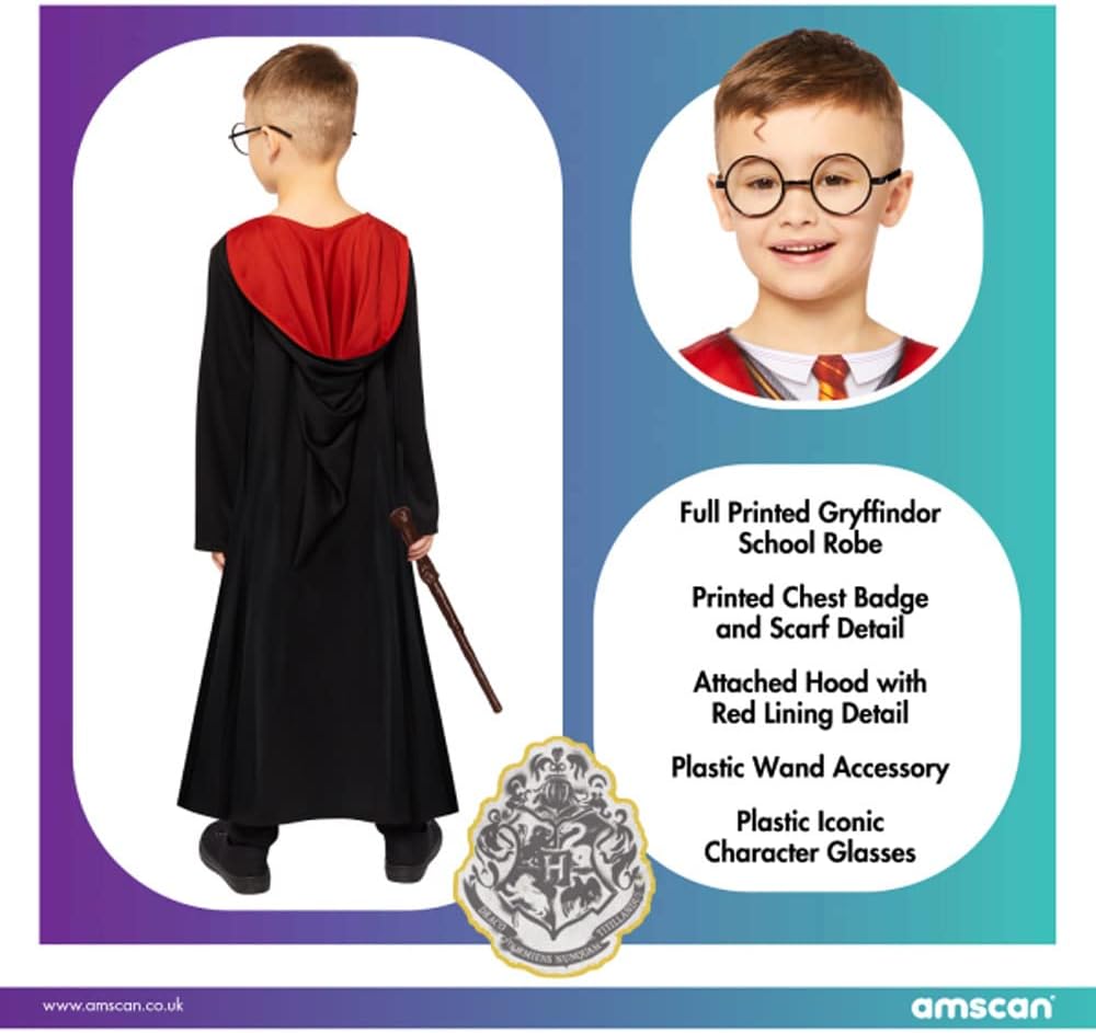 Amscan - Kinderkostüm Harry Potter, Hogwarts, Gryffindor, Magier, Zauberer, Karneval, Fasching 146,