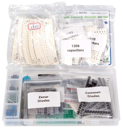 SMD SMT Elektronische Bauteile Sortiment, 1206, 0805, 0603, Widerstände, Kondensatoren, Dioden, Tran