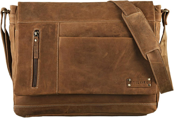 STILORD 'Patrick' Vintage Schultertasche aus echtem Rinds-Leder, mit Laptopfach, Umhängetasche aufst