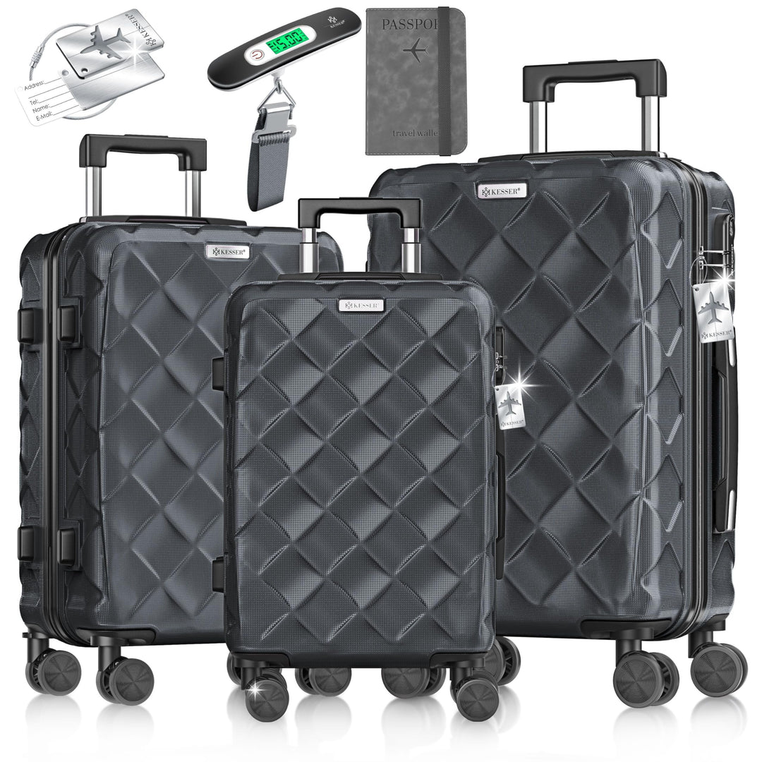 KESSER® Reisekoffer Set 3-teilig | Kofferset ABS Hartschalenkoffer mit Zahlenschloss, Kofferwaage &