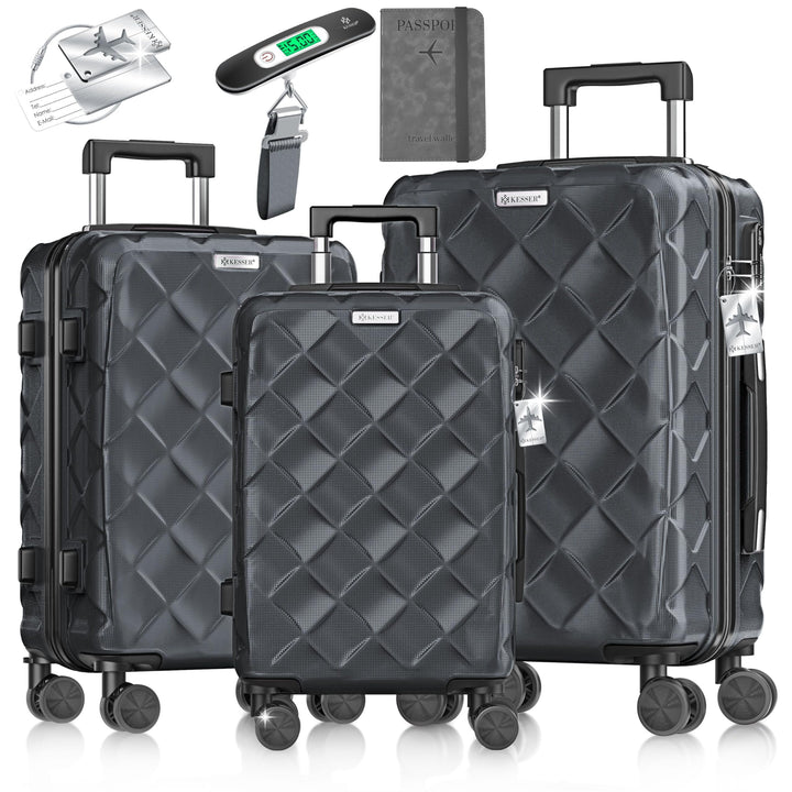 KESSER® Reisekoffer Set 3-teilig | Kofferset ABS Hartschalenkoffer mit Zahlenschloss, Kofferwaage &