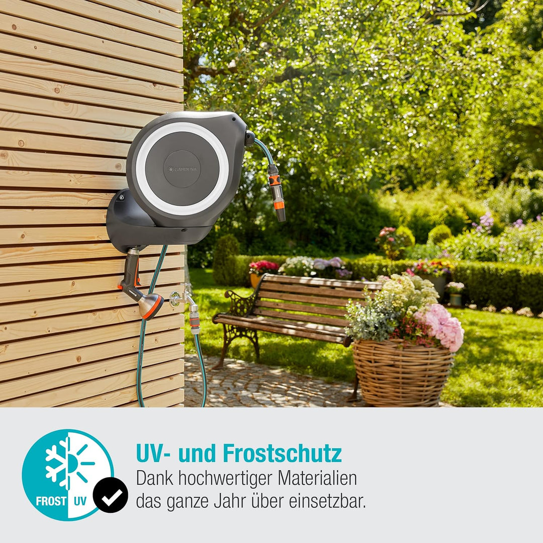 Gardena Wand-Schlauchbox RollUp M 20 m: Flexible Bewässerung für mittelgrosse Gärten, schwenkbare Sc