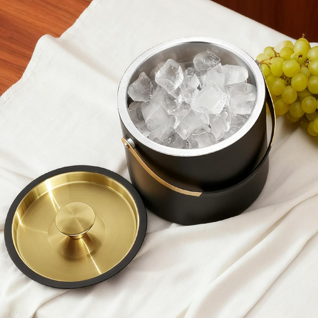 3.2L Moderner isolierter Eiskübel mit Silikondeckel, Schaufel, Sieb, doppelwandiger Eiskübel aus Ede