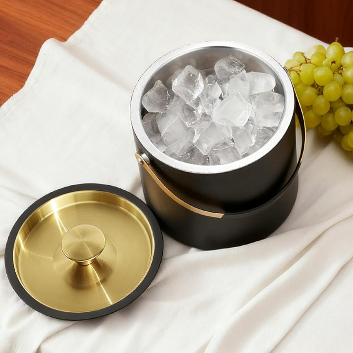 3.2L Moderner isolierter Eiskübel mit Silikondeckel, Schaufel, Sieb, doppelwandiger Eiskübel aus Ede