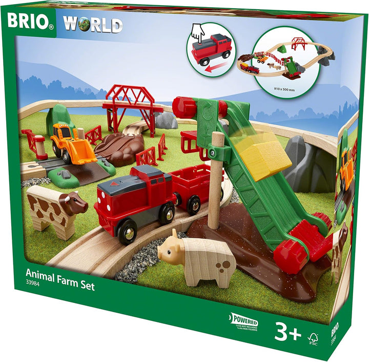 BRIO 33984 - Bauernhof Set - Holzeisenbahn mit Bauernhof, Tieren und Holzschienen - Kleinkinderspiel