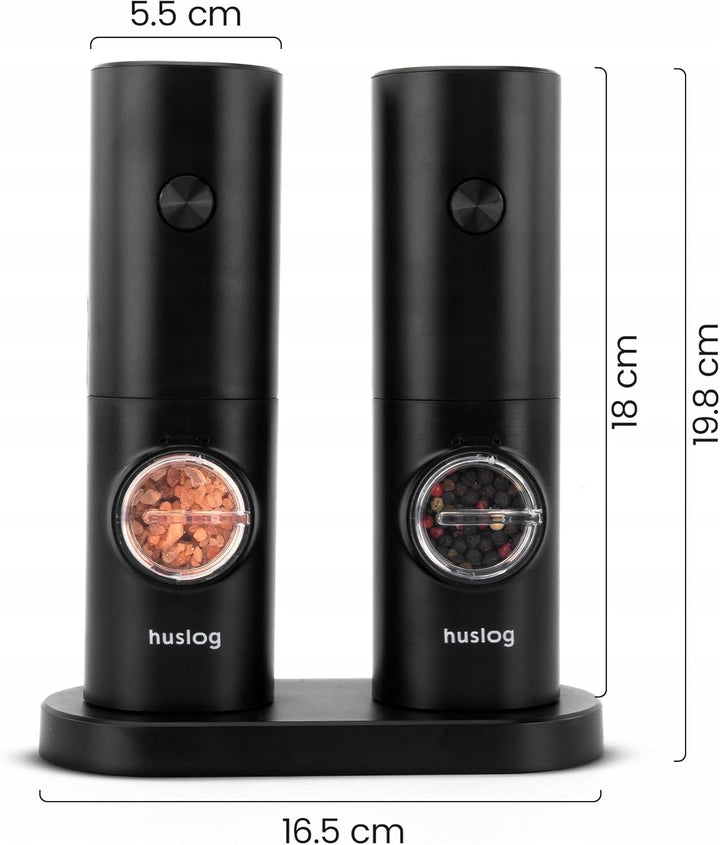Elektrische Salz und Pfeffermühlen 2er Set, Ständer und einstellbarem, Batteriebetrieben, Schwarz