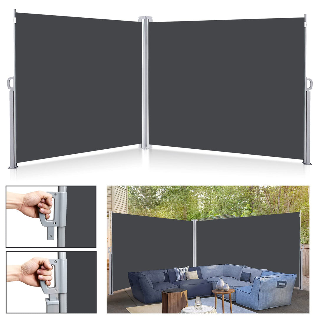 Ansobea Seitenmarkise mit Bodenhalterung Ausziehbar einziehbarer,Sonnenschutz Markise Grau,180 x 600