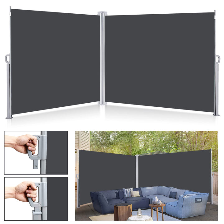Ansobea Seitenmarkise mit Bodenhalterung Ausziehbar einziehbarer,Sonnenschutz Markise Grau,180 x 600