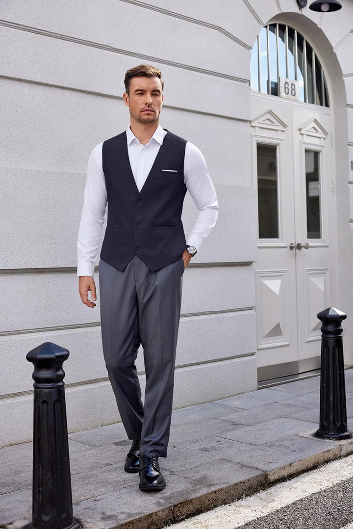 COOFANDY Weste Herren Anzug mit Taschen Anzugweste Gilet Casual Hochzeitsweste V-Ausschnitt Business
