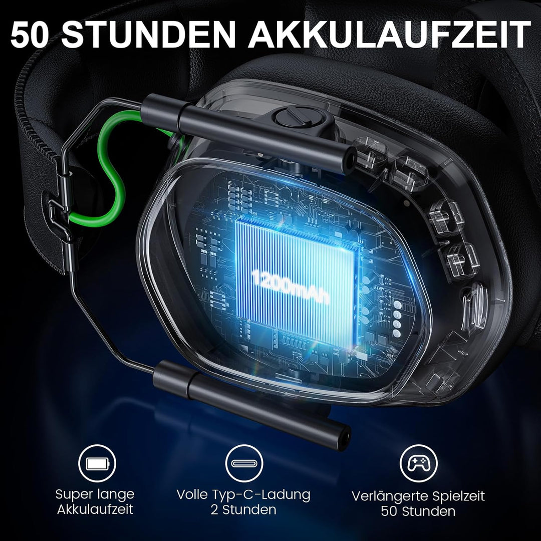 Skapendy VK81 Kabelloses Gaming Headset mit Bluetooth & LED-Licht – Für PS5, PC, Mac, Switch – Über