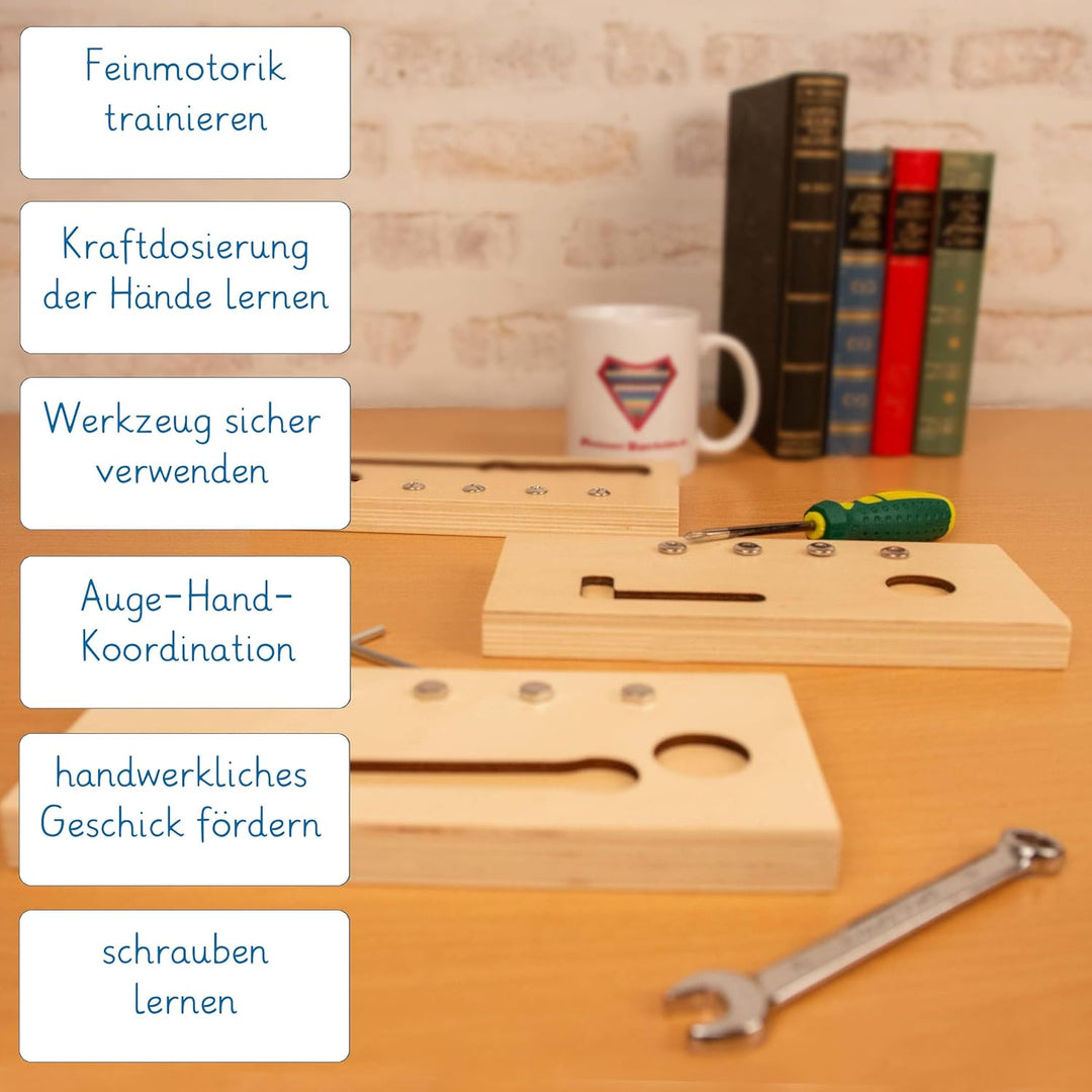 Montessori Schraubenbretter, 3er Satz zum Schrauben Lernen Übungen des alltäglichen Lebens
