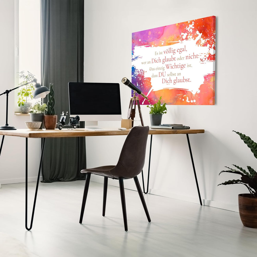 wandmotiv24 Motivations Motiv als Leinwandbild, 60x45cm, Querformat, Glaub an Dich selbst, bunter Ma