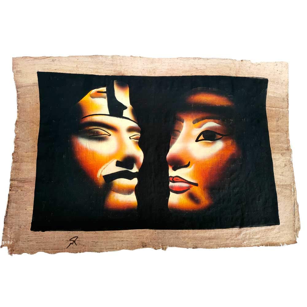 Papiro Papyrus Ägyptisches Original Akenaton und Nefertititi, handgefertigt und handbemalt in Ägypte